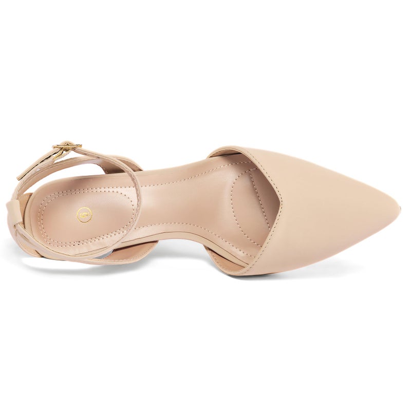 mysoft Women's Pumps Shoes Pointed Toe Kitten Low Heels Stiletto Ankle Strap Closed Toe Wedding Party Dress Sandals Nude Nubuck - Image 4