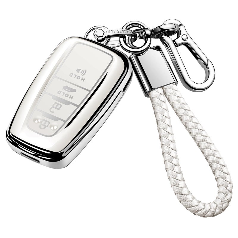Tukellen for Toyota Key Fob Cover with KeychainSpecial Soft TPU Key Case Protector for 20192025 RAV4 20202022 Highlander Corolla Prius20182024 Camry Avalon CHR GT86White - Image 2