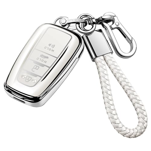 Tukellen for Toyota Key Fob Cover with KeychainSpecial Soft TPU Key Case Protector for 20192025 RAV4 20202022 Highlander Corolla Prius20182024 Camry Avalon CHR GT86White - Image 1