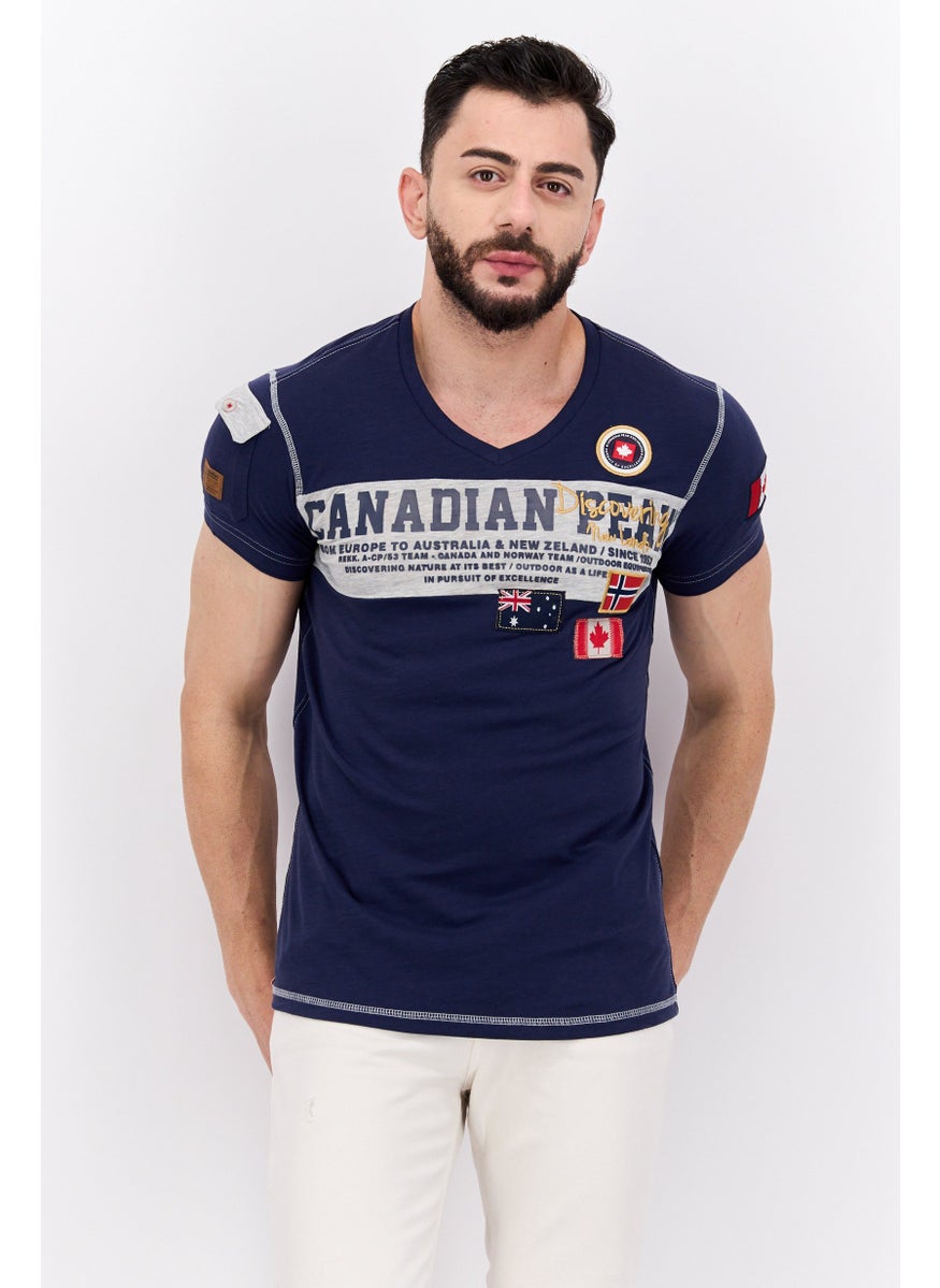 Canadian Peak - Men V-Neck Short Sleeve Brand Logo T-Shirt, Navy Blue - Image 1