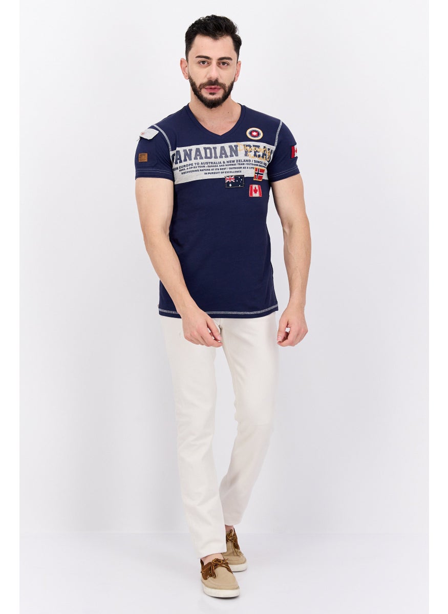 Canadian Peak - Men V-Neck Short Sleeve Brand Logo T-Shirt, Navy Blue - Image 1