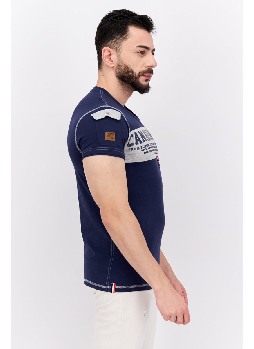 Canadian Peak - Men V-Neck Short Sleeve Brand Logo T-Shirt, Navy Blue - Image 1