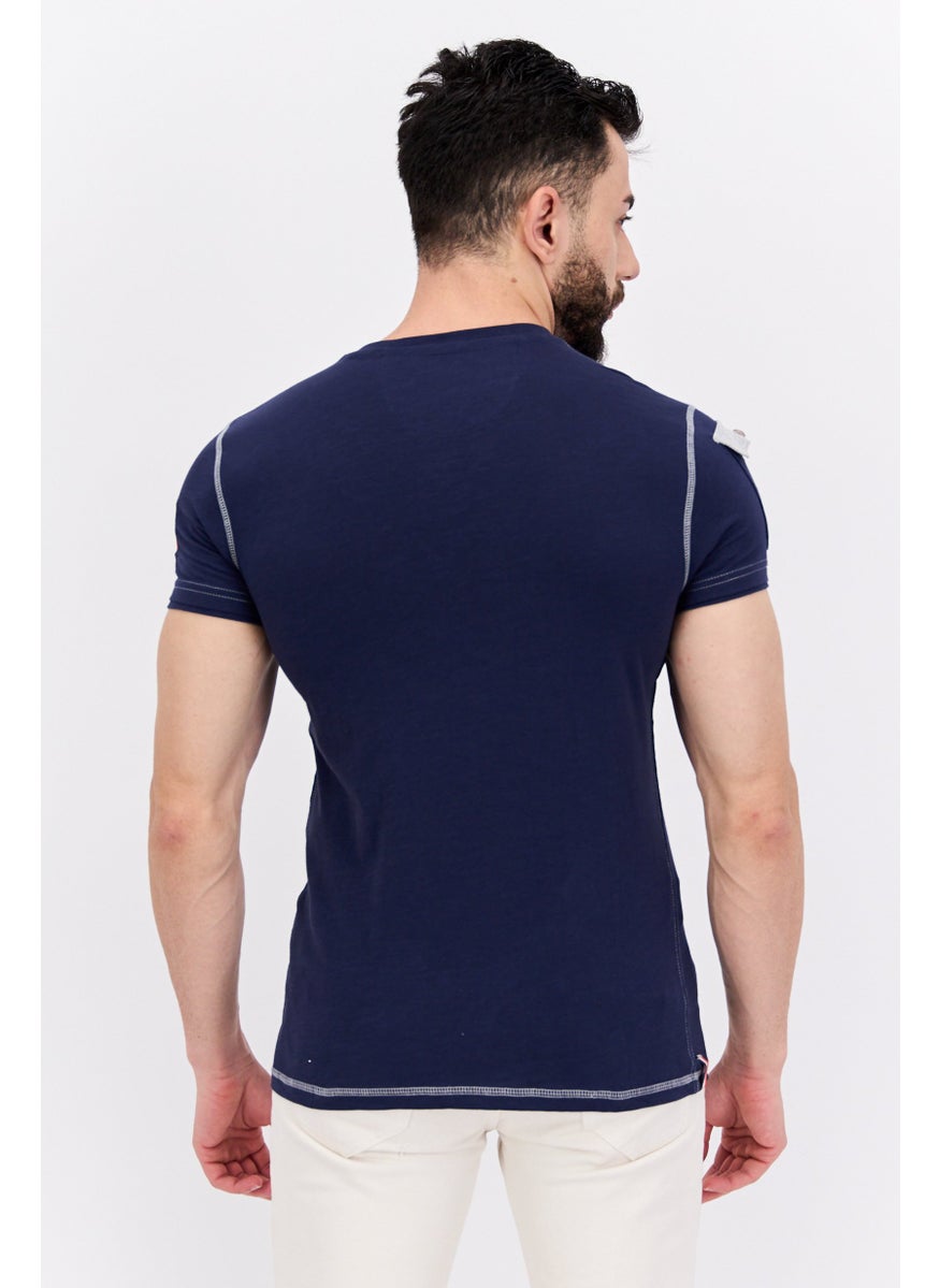 Canadian Peak - Men V-Neck Short Sleeve Brand Logo T-Shirt, Navy Blue - Image 1