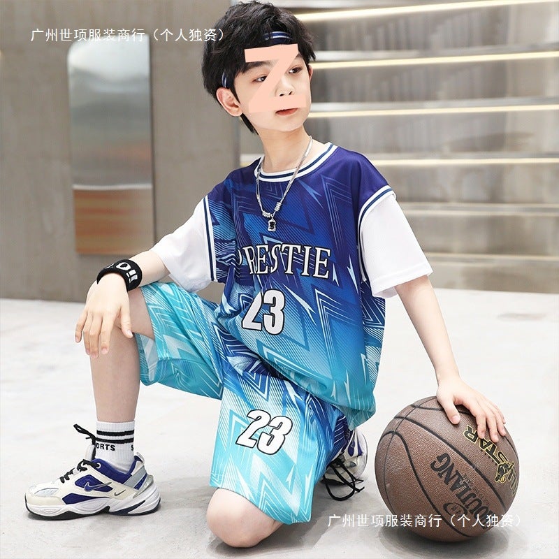 Boys Summer Suit Quick-Drying Basketball Uniform Medium And Large Children Short-Sleeved Summer Suit Children'S Sports Uniform Thin Section - Image 2