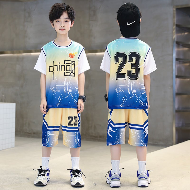 Boys Summer Suit Quick-Drying Basketball Uniform Medium And Large Children Short-Sleeved Summer Suit Children'S Sports Uniform Thin Section - Image 1