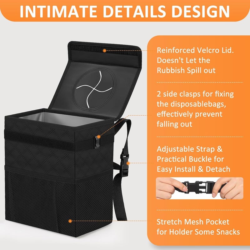 Vankor Car Trash Can for Car Cute, Car Trash Bag Bin Hanging Waterproof Automotive Car Garbage Cans Leak Proof Vehicle Trash Can Diamond Pattern-Black - Image 4