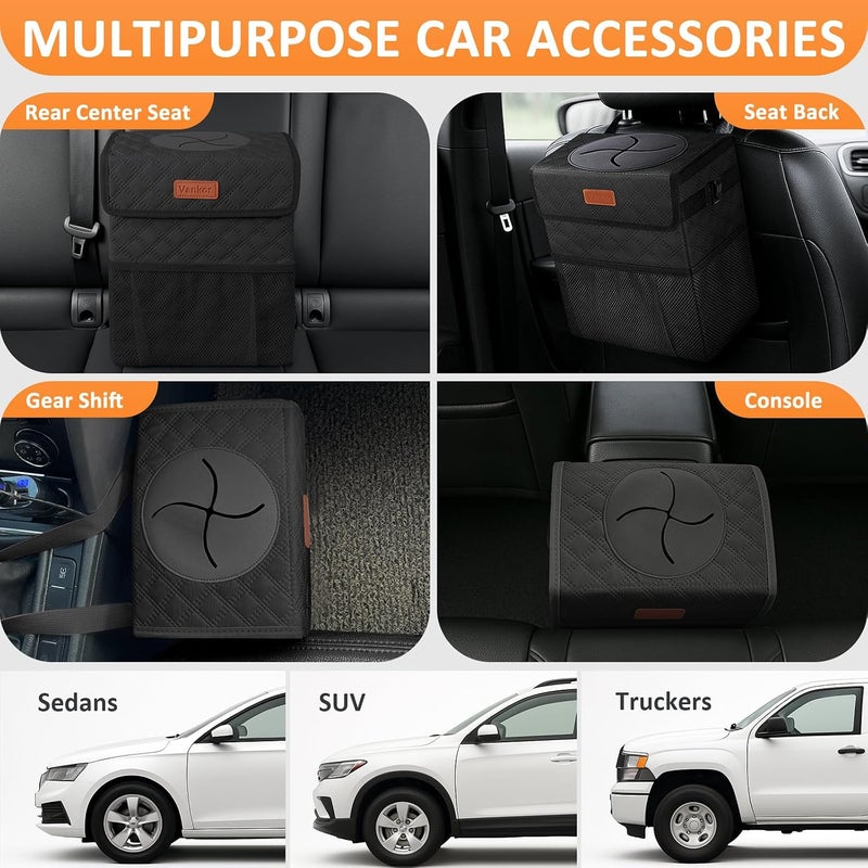 Vankor Car Trash Can for Car Cute, Car Trash Bag Bin Hanging Waterproof Automotive Car Garbage Cans Leak Proof Vehicle Trash Can Diamond Pattern-Black - Image 5