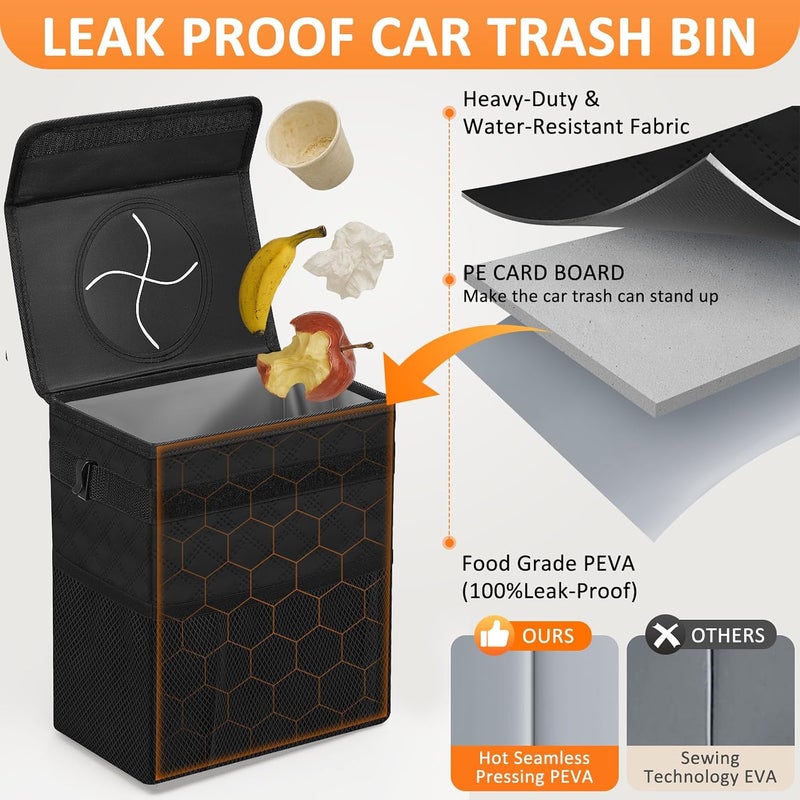 Vankor Car Trash Can for Car Cute, Car Trash Bag Bin Hanging Waterproof Automotive Car Garbage Cans Leak Proof Vehicle Trash Can Diamond Pattern-Black - Image 3