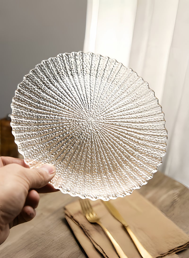 nihao 6-Piece Glass Plates Clear 15x1.5 cm,Lead-free Crystal Glass, Dessert, Salad, Appetizer Plate, Elegant Textured Glass Design, Stackable Plates For Special Occasion, Dishwasher Safe-Wave Style  - Image 2