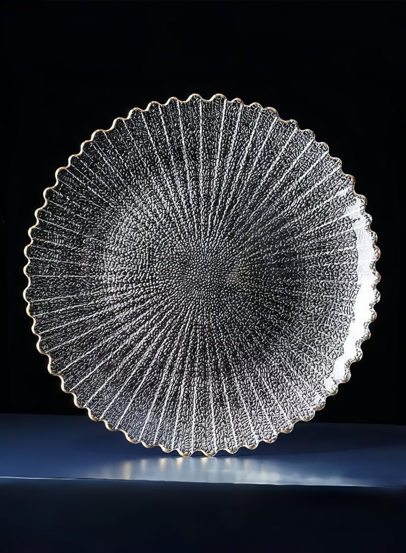 nihao 6-Piece Glass Plates Clear 15x1.5 cm,Lead-free Crystal Glass, Dessert, Salad, Appetizer Plate, Elegant Textured Glass Design, Stackable Plates For Special Occasion, Dishwasher Safe-Wave Style  - Image 5