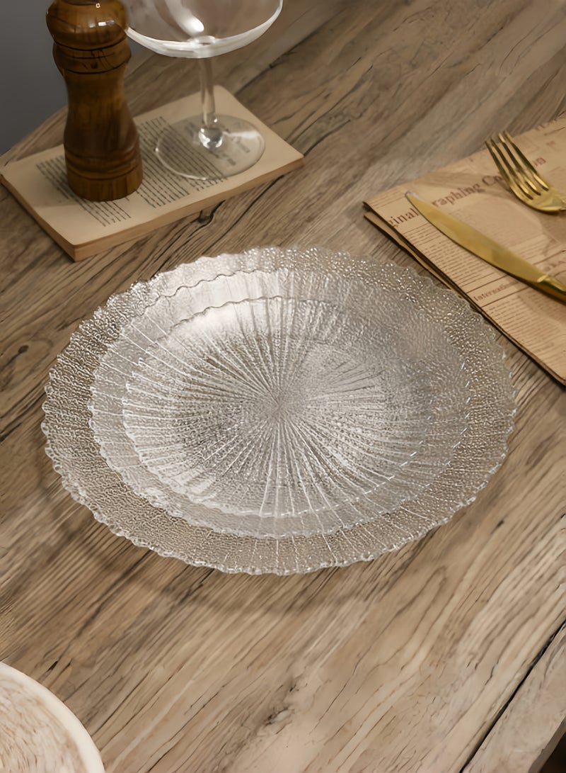 nihao 6-Piece Glass Plates Clear 15x1.5 cm,Lead-free Crystal Glass, Dessert, Salad, Appetizer Plate, Elegant Textured Glass Design, Stackable Plates For Special Occasion, Dishwasher Safe-Wave Style  - Image 4