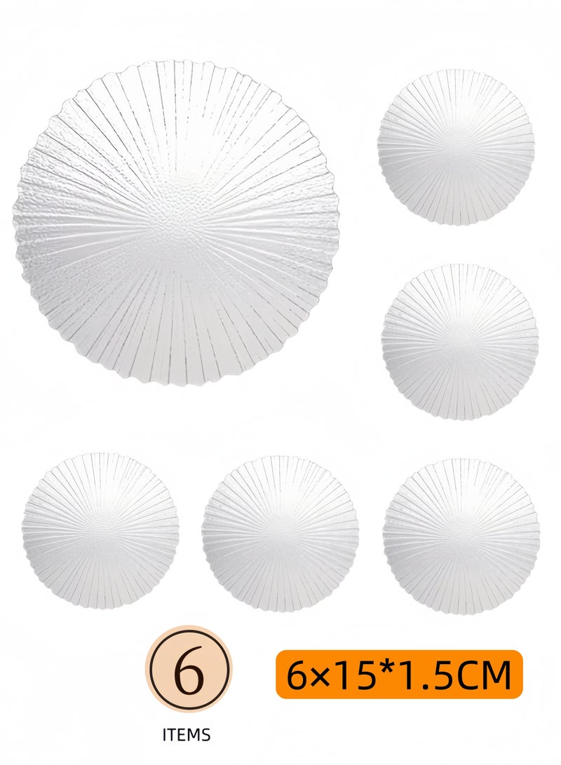 nihao 6-Piece Glass Plates Clear 15x1.5 cm,Lead-free Crystal Glass, Dessert, Salad, Appetizer Plate, Elegant Textured Glass Design, Stackable Plates For Special Occasion, Dishwasher Safe-Wave Style  - Image 1