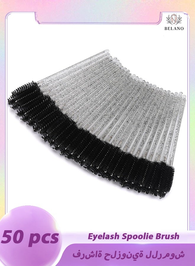 BELANO 50PCS Disposable Mascara & Eyebrow Wands with Crystal Handle – Soft Bendable Spoolies with Case for Eyelash Extensions, Brows & Cleaning - Image 1