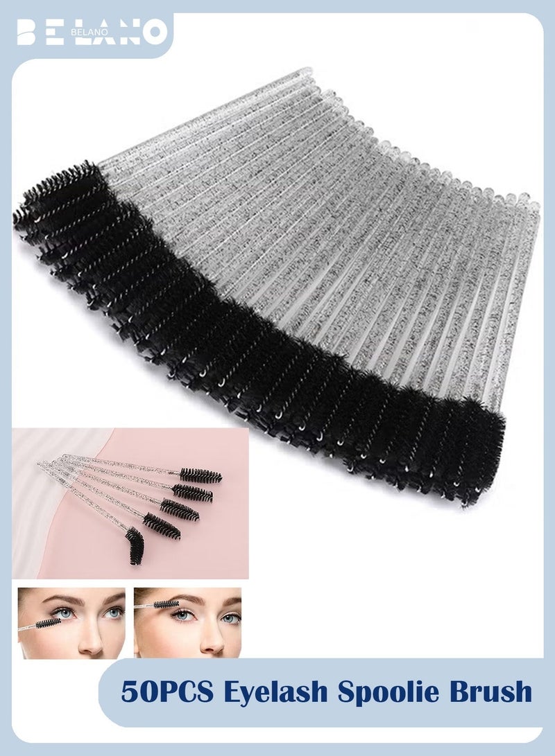 BELANO 50PCS Disposable Mascara & Eyebrow Wands with Crystal Handle – Soft Bendable Spoolies with Case for Eyelash Extensions, Brows & Cleaning - Image 1