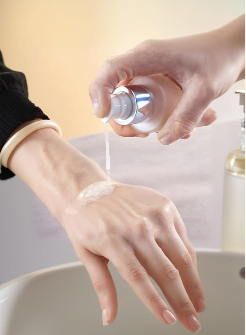 Oasisgalore 3 Pcs 30ml Refillable Frosted Glass Cosmetic Bottles with Pump Dispenser, Clear Vials for Travel Toiletries  - Image 4