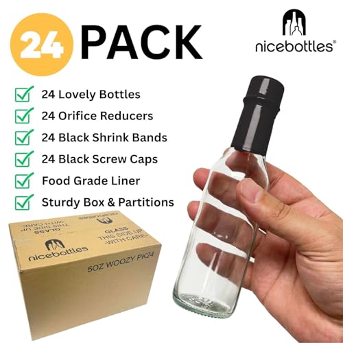 nicebottles Hot Sauce Bottles with Black Caps & Shrink Bands, 5 Oz - 24 Pack - Image 2