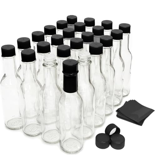 nicebottles Hot Sauce Bottles with Black Caps & Shrink Bands, 5 Oz - 24 Pack - Image 1