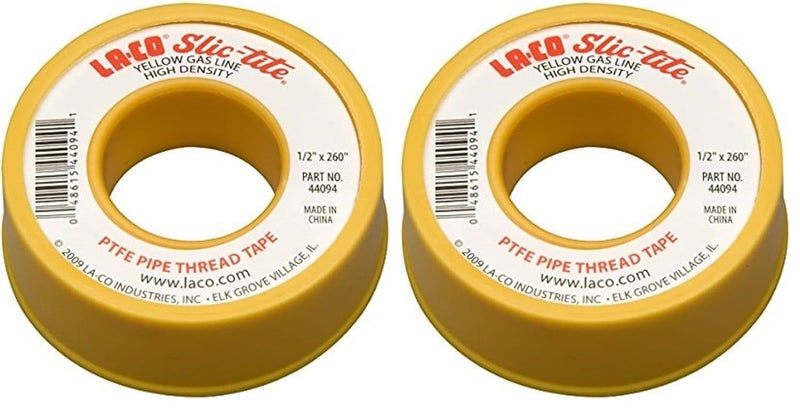 Laco 44094 Slic-Tite PTFE Gas Line Pipe Thread Tape, Premium Grade, [260" Length, 1/2" Wide], Yellow (Pack of 2) - Image 1