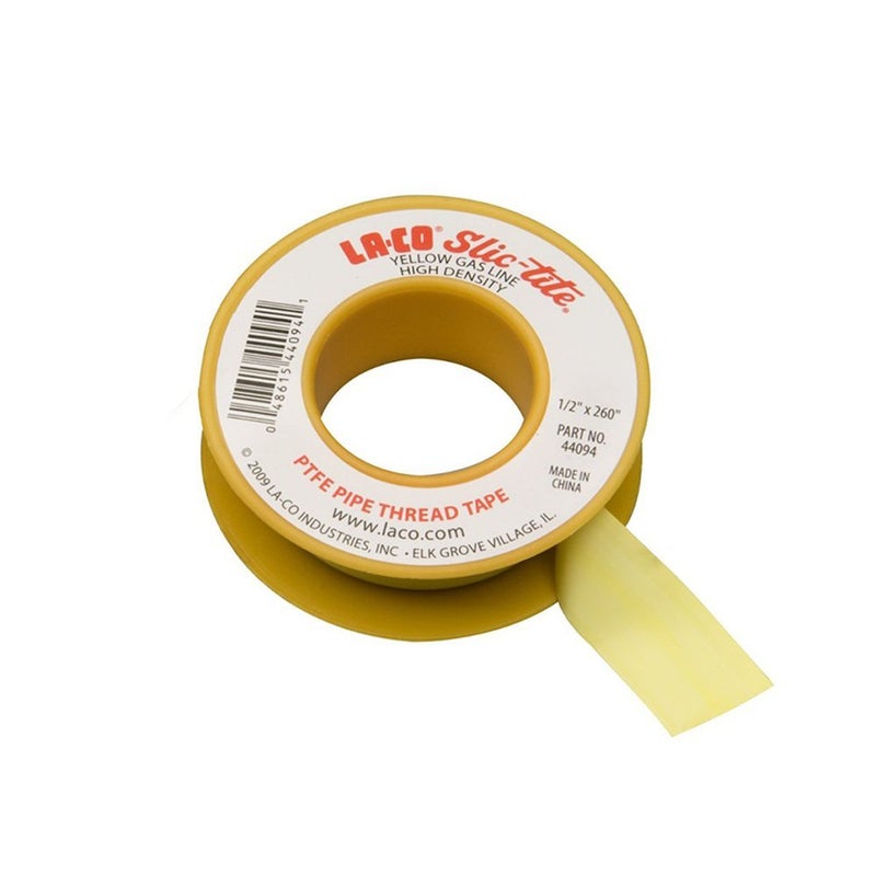 Laco 44094 Slic-Tite PTFE Gas Line Pipe Thread Tape, Premium Grade, [260" Length, 1/2" Wide], Yellow (Pack of 2) - Image 2