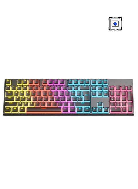 Mechanical Keyboard 104 Keys Blue Switch Pudding Keycaps RGB Backlit Wired Gaming Keyboard 25-Key Rollover Anti-Ghosting - Black Blue Switch