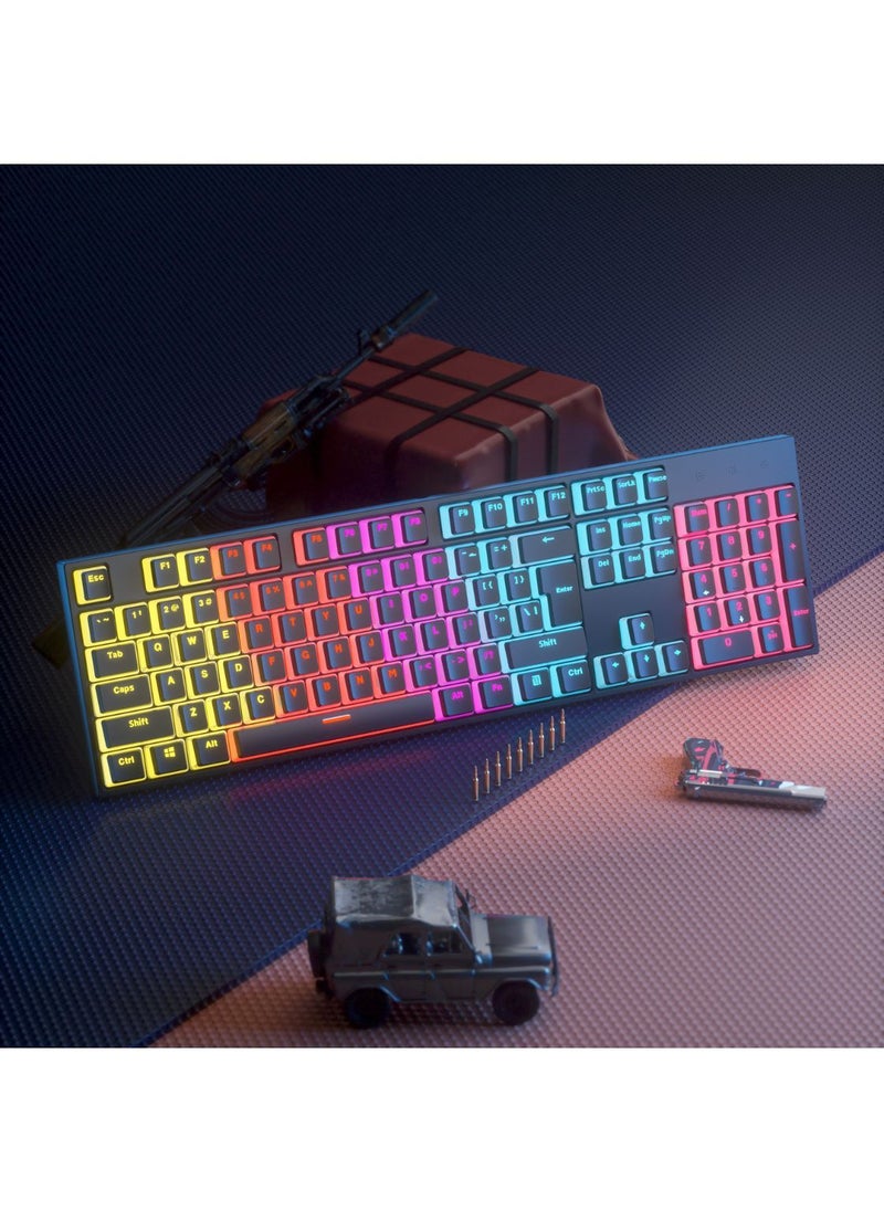 Zifriend - Mechanical Keyboard 104 Keys Blue Switch Pudding Keycaps RGB Backlit Wired Gaming Keyboard 25-Key Rollover Anti-Ghosting - Black Blue Switch - Image 1