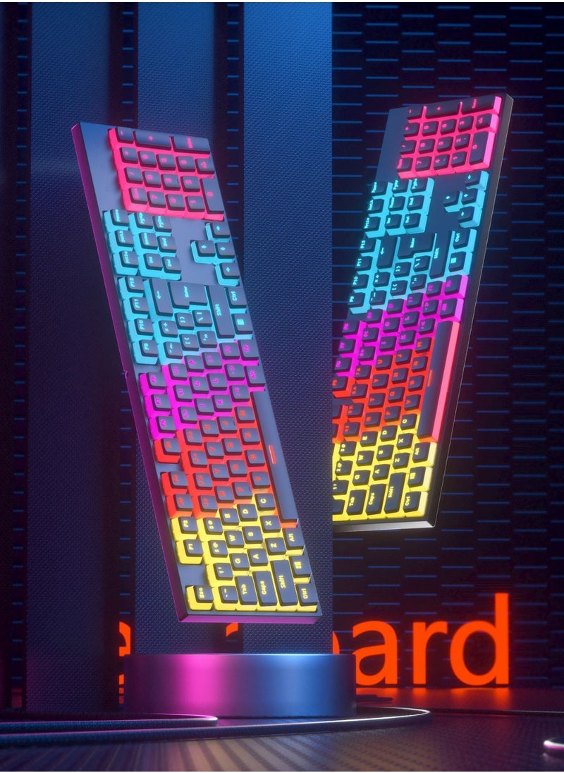 Zifriend - Mechanical Keyboard 104 Keys Blue Switch Pudding Keycaps RGB Backlit Wired Gaming Keyboard 25-Key Rollover Anti-Ghosting - Black Blue Switch - Image 1