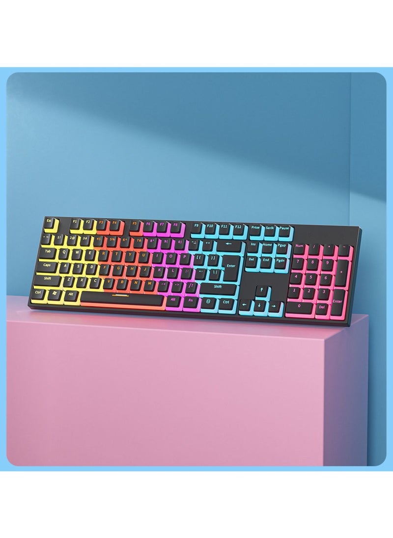 Zifriend - Mechanical Keyboard 104 Keys Blue Switch Pudding Keycaps RGB Backlit Wired Gaming Keyboard 25-Key Rollover Anti-Ghosting - Black Blue Switch - Image 1