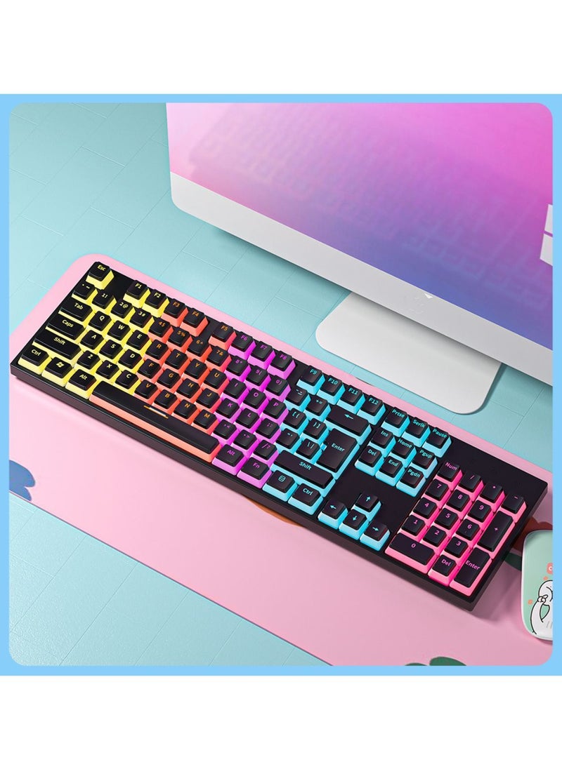 Zifriend - Mechanical Keyboard 104 Keys Blue Switch Pudding Keycaps RGB Backlit Wired Gaming Keyboard 25-Key Rollover Anti-Ghosting - Black Blue Switch - Image 1