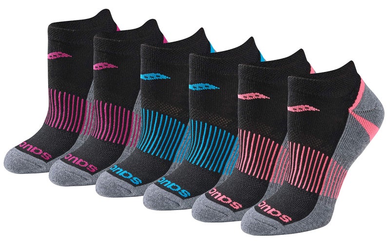 Saucony Women's RunDry Performance Selective Cushion Socks, Available in S-L (6, 12 Pairs ), Black Assorted (6 Pairs), Medium - Image 1