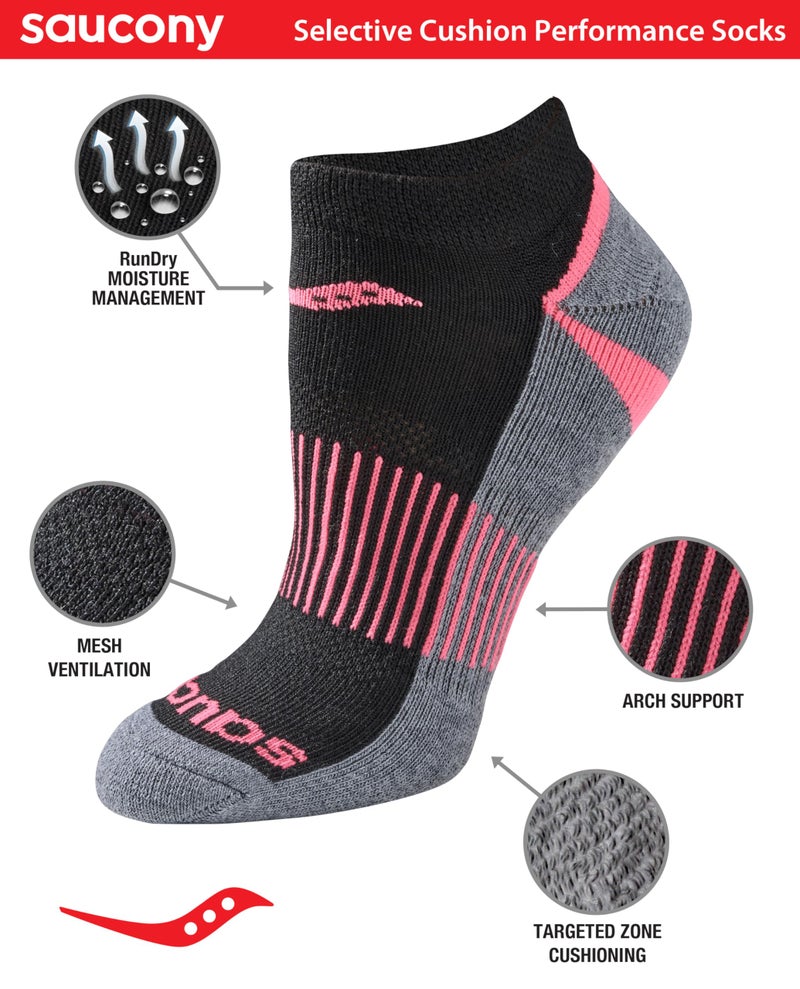 Saucony Women's RunDry Performance Selective Cushion Socks, Available in S-L (6, 12 Pairs ), Black Assorted (6 Pairs), Medium - Image 2