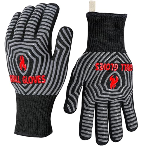 QUWIN BBQ Gloves, Oven Gloves, 1472℉ Extreme Heat Resistant,Grilling Gloves Silicone Non-Slip Oven Mitts, Kitchen Gloves for BBQ, Grilling, Cooking, Baking-1 Pair… (Black, One Size Fits Most) - Image 1