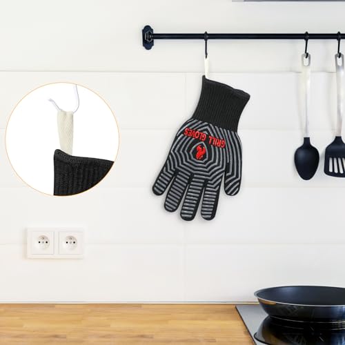 QUWIN BBQ Gloves, Oven Gloves, 1472℉ Extreme Heat Resistant,Grilling Gloves Silicone Non-Slip Oven Mitts, Kitchen Gloves for BBQ, Grilling, Cooking, Baking-1 Pair… (Black, One Size Fits Most) - Image 5