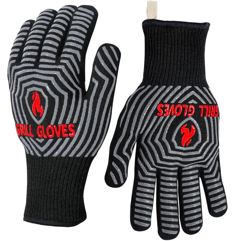 QUWIN BBQ Gloves, Oven Gloves, 1472℉ Extreme Heat Resistant,Grilling Gloves Silicone Non-Slip Oven Mitts, Kitchen Gloves for BBQ, Grilling, Cooking, Baking-1 Pair… (Black, One Size Fits Most) - Image 3