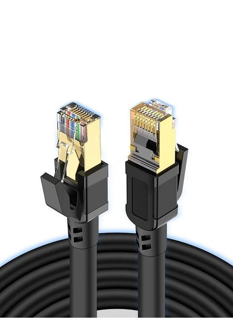 كابل إيثرنت Cat8 عالي السرعة 40 جيجابت في الثانية 2000 ميجا هرتز RJ45 سلك شبكة الإنترنت المضفر المحمي سلك LAN متوافق مع محول الألعاب PC PS5 PS4 Xbox Modem Router WIFI Extended Patch Panel -1.5M أسود