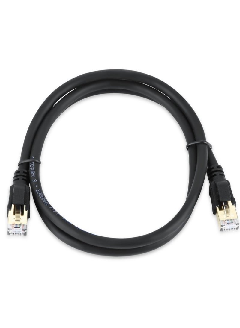كابل إيثرنت Cat8 عالي السرعة 40 جيجابت في الثانية 2000 ميجا هرتز RJ45 سلك شبكة الإنترنت المضفر المحمي سلك LAN متوافق مع محول الألعاب PC PS5 PS4 Xbox Modem Router WIFI Extended Patch Panel -1.5M أسود