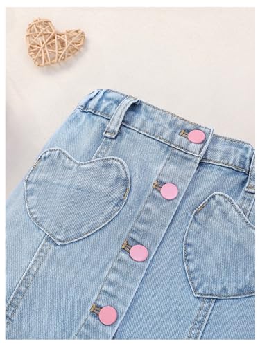 BEAUDRM Girl's Heart Pattern High Waist A Line Skirt Casual Regular Fit Short Denim Skirts Medium Wash 7Y - Image 3