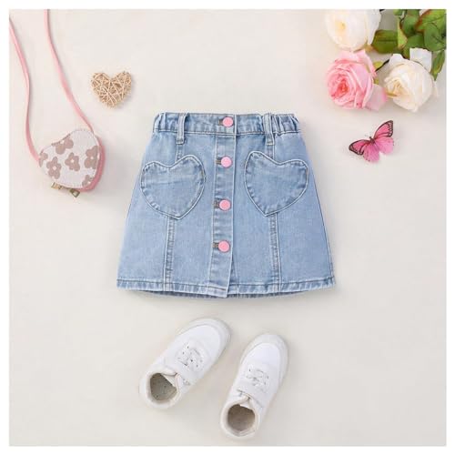 BEAUDRM Girl's Heart Pattern High Waist A Line Skirt Casual Regular Fit Short Denim Skirts Medium Wash 7Y - Image 4