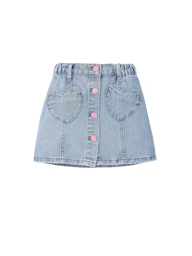 BEAUDRM Girl's Heart Pattern High Waist A Line Skirt Casual Regular Fit Short Denim Skirts Medium Wash 7Y - Image 1