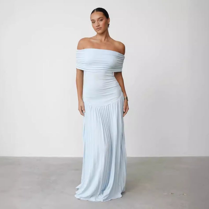 Dress, One-Shoulder, Elegant, , Pleated, French Style, Stunning Long Dress, New Summer Style, Versatile - Image 1