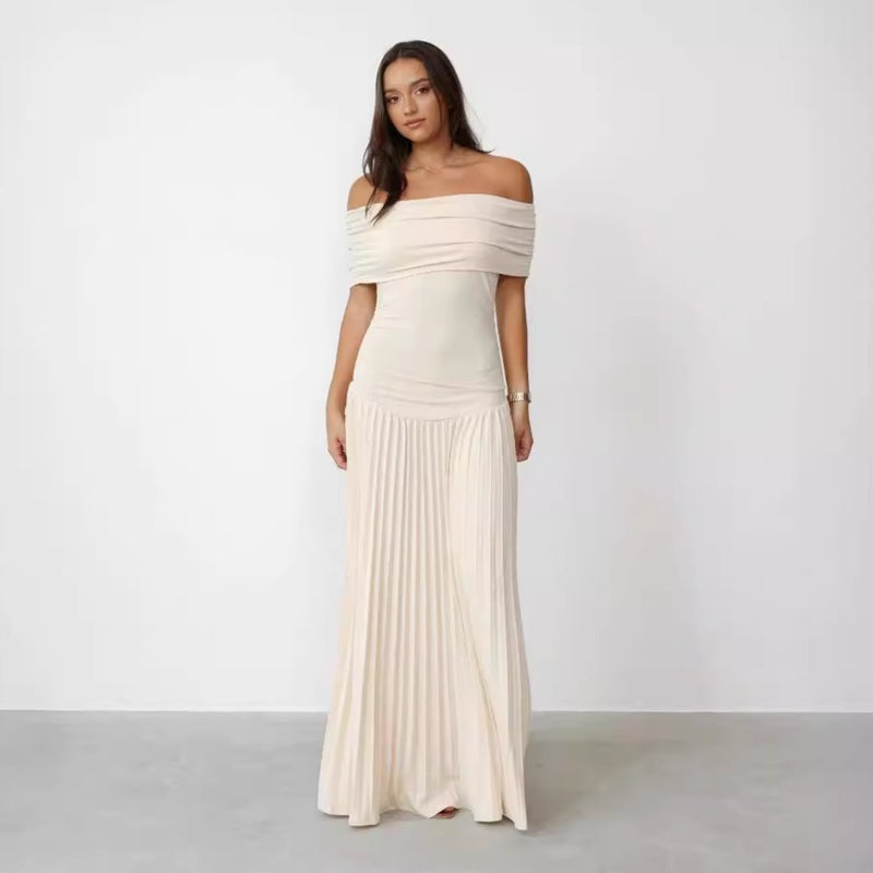 Dress, One-Shoulder, Elegant, , Pleated, French Style, Stunning Long Dress, New Summer Style, Versatile - Image 3