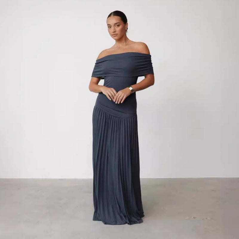 Dress, One-Shoulder, Elegant, , Pleated, French Style, Stunning Long Dress, New Summer Style, Versatile - Image 5