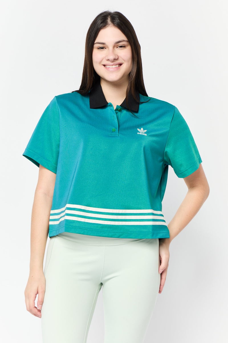 adidas Originals Women Sportswear Fit Short Sleeve Outdoor Polo Shirts, Green - Image 1