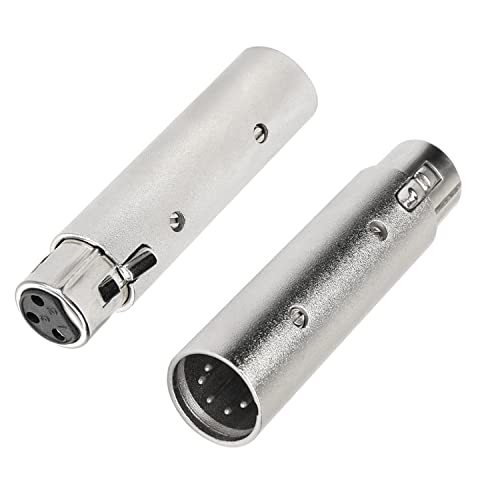 MEIRIYFA XLR 3 Pin Female to XLR 5 Pin Male Adapter Connector Gender Changer，Anodized Aluminum Adapter with Lock Release Button（Sliver-1PCS - Image 1
