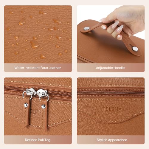 Telena Large Makeup Bag, Travel Toiletry Bag for Women, Vegan Leather Makeup Organizer Case Cosmetic Bag for Travel Essentials - Image 5