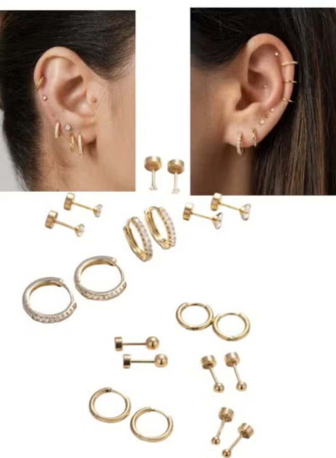 YUCCA 20 Pcs Small Gold Hoop Earrings for Women, 18K Gold Plated Stainless Steel Small Hoop Earrings Set for Multiple Piercing, Gorgeous Huggie Hoop Cartilage Helix Tragus Earrings - Image 1