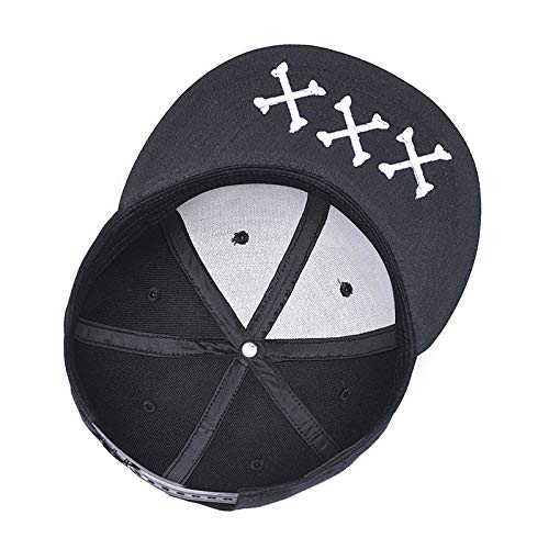 Quanhaigou White Skull Skeleton Face Embroidery Snapback Hat, Men's Womens Adjustable Flat Bill Baseball Cap Black - Image 5