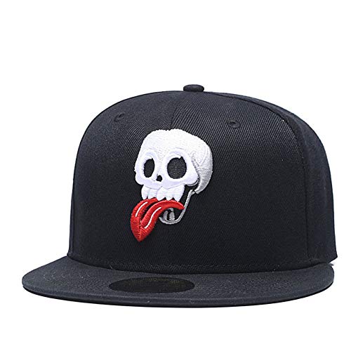 Quanhaigou White Skull Skeleton Face Embroidery Snapback Hat, Men's Womens Adjustable Flat Bill Baseball Cap Black - Image 1
