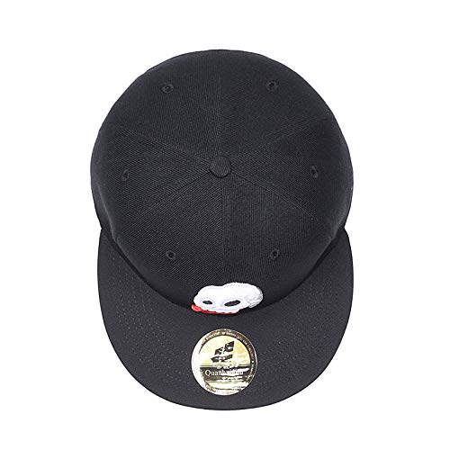 Quanhaigou White Skull Skeleton Face Embroidery Snapback Hat, Men's Womens Adjustable Flat Bill Baseball Cap Black - Image 2