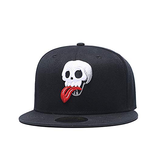Quanhaigou White Skull Skeleton Face Embroidery Snapback Hat, Men's Womens Adjustable Flat Bill Baseball Cap Black - Image 3