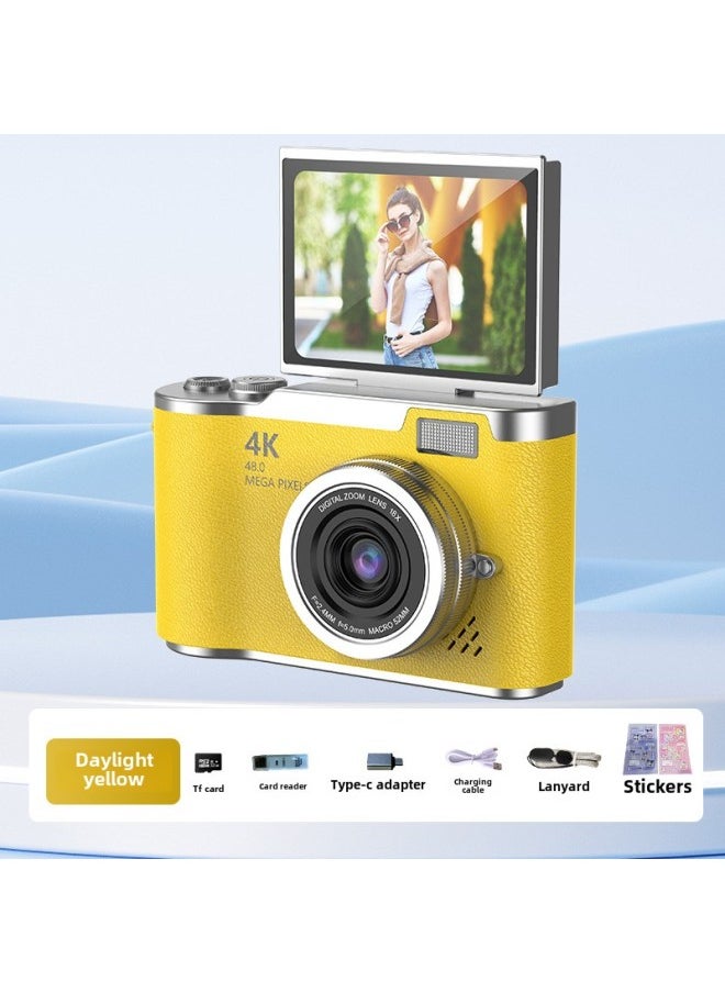 Photography HD Digital Camera Electronic Flash Home Anti-shake 4K Shooting Micro SLR Camera-Color:Lk07-yellow + 128g Memory Card + Free Sticker + Card Reader + Adapter  - Image 1